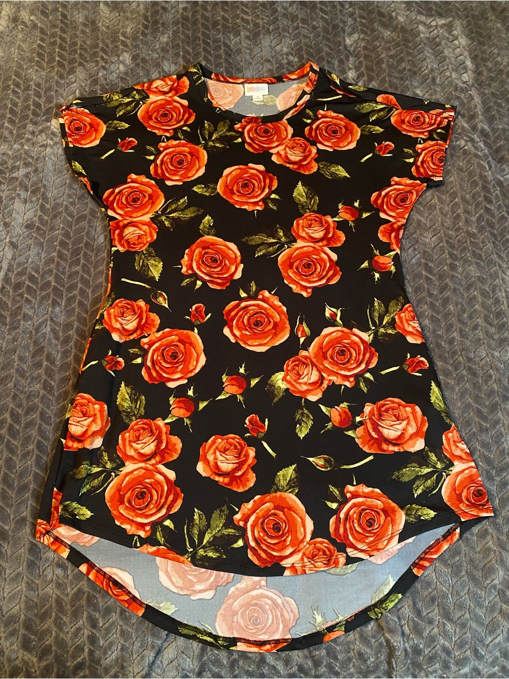 LuLaRoe Black Tunic with Orange Rose Print